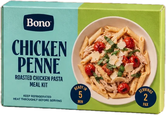 Bono chicken penne meal kit box packaging design