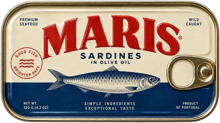 Maris sardine tin packaging design